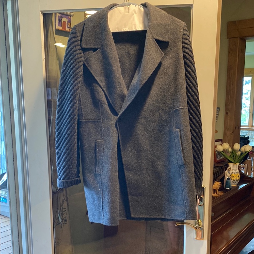 Vince Gray Coat with Ribbed Sleeves